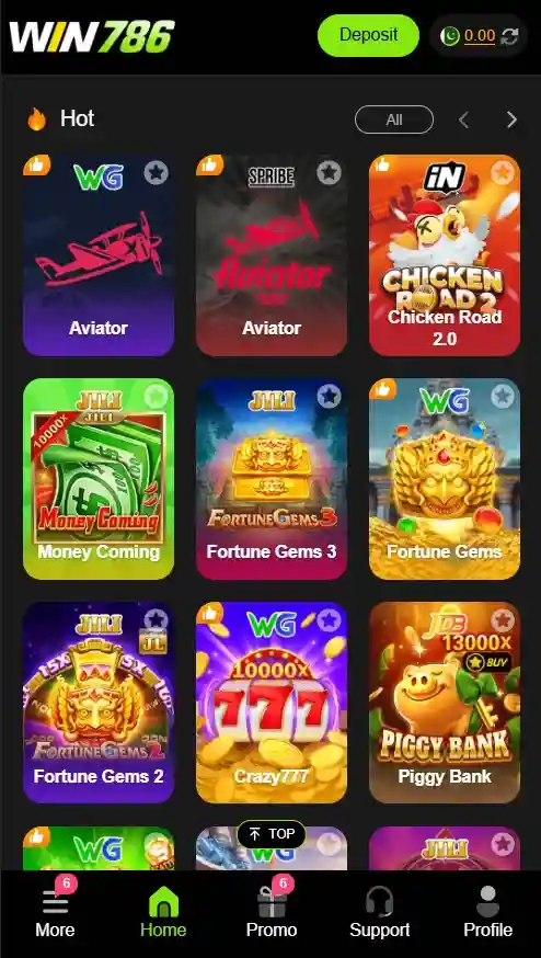 ypes of games available in W786 app including Color Prediction, Teen Patti, Slots, and Aviator
