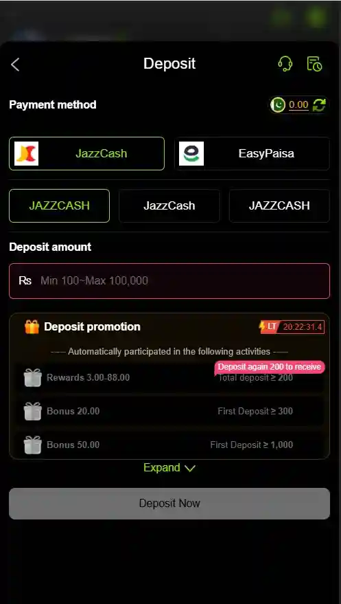 Win786 game deposit process using JazzCash and Easypaisa in Pakistan